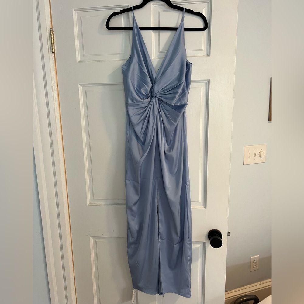 Abercrombie & Fitch Light Blue Satin Twist-Front Slit Maxi Dress - Picture 3 of 14